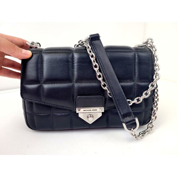 Michael Kors Soho Large Black Quilted Leather Shoulder Bag w Chain Strap NWT - Picture 1 of 10